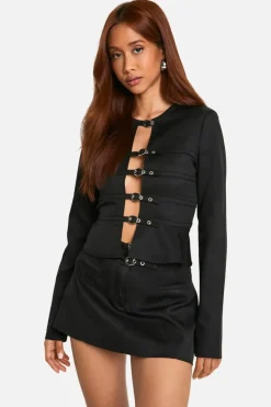 Long Sleeve Tops*boohoo Tailored Micro Belt Long Sleeve Smock Top black