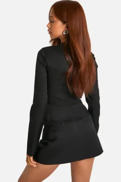 Long Sleeve Tops*boohoo Tailored Micro Belt Long Sleeve Smock Top black