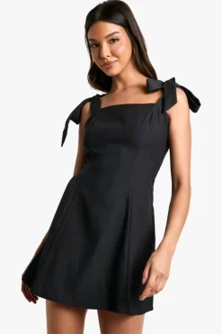 Skater Dresses|Suits & Tailoring*boohoo Tailored Tie Shoulder Mini Dress charcoal