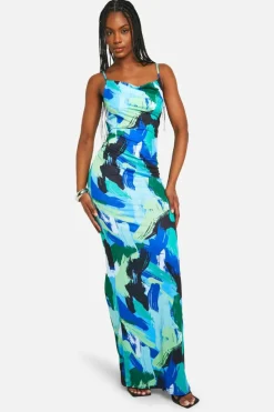Bodycon Dresses*boohoo Tall Abstract Cowl Maxi Dress blue