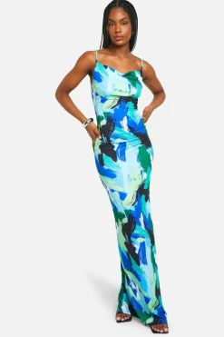 Bodycon Dresses*boohoo Tall Abstract Cowl Maxi Dress blue