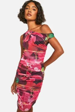 Bodycon Dresses|Mini Dresses*boohoo Tall Abstract Mesh Ruched Mini Dress pink