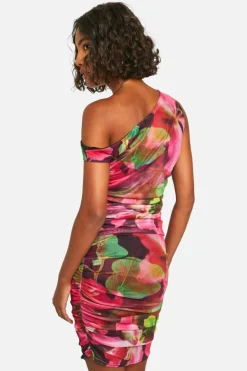 Bodycon Dresses|Mini Dresses*boohoo Tall Abstract Mesh Ruched Mini Dress pink