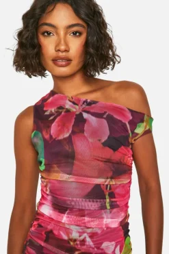 Bodycon Dresses|Mini Dresses*boohoo Tall Abstract Mesh Ruched Mini Dress pink