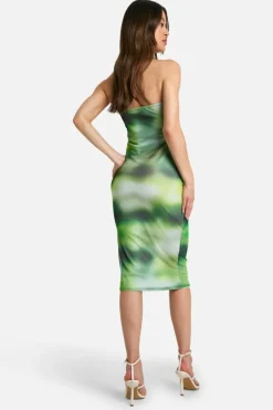 Bodycon Dresses|Dresses*boohoo Tall Abstract Mesh Ruched Bandaeu Midaxi Dress green