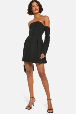 A Line Dresses|Skater Dresses*boohoo Tall A-Line Bardot Long Sleeve Mini Dress black