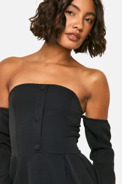 A Line Dresses|Skater Dresses*boohoo Tall A-Line Bardot Long Sleeve Mini Dress black