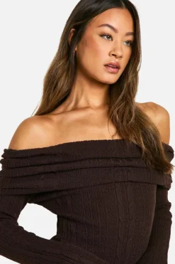 Jumper Dresses|Jumper Dresses*boohoo Tall Bardot Cable Knit Skater Dress chocolate