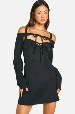 Bodycon Dresses|Mini Dresses*boohoo Tall Bardot Cut Out Tailored Mini Dress black
