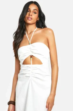 Maxi Dresses|Dresses*boohoo Tall Bead Detail Linen Look Maxi Dress white