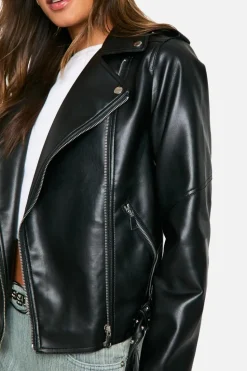Up To 80% Off Winter Warmers|Biker Jackets*boohoo Tall Belt Detail Faux Leather Biker Jacket black