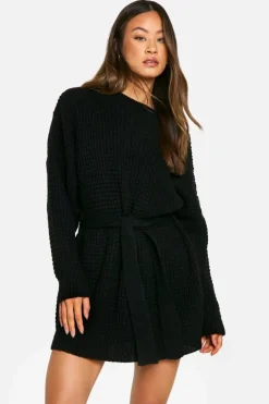 Jumper Dresses|Jumper Dresses*boohoo Tall Belted Knitted Jumper Dress black