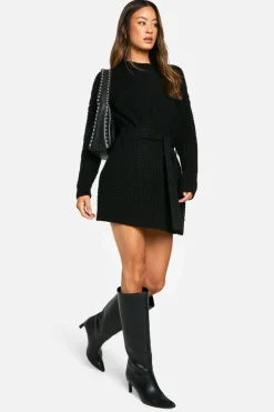 Jumper Dresses|Jumper Dresses*boohoo Tall Belted Knitted Jumper Dress black
