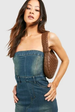 Bodycon Dresses|Dresses*boohoo Tall Bleached Denim Bandaeu Front Split Midaxi Dress mid blue