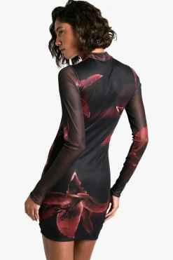 Skater Dresses*boohoo Tall Bold Floral Mesh Mini Dress red