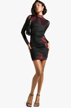 Skater Dresses*boohoo Tall Bold Floral Mesh Mini Dress red