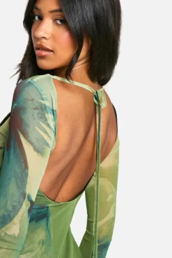 Bodycon Dresses|Maxi Dresses*boohoo Tall Bold Floral Open Back Maxi Dress green