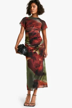 Bodycon Dresses|Dresses*boohoo Tall Bold Floral Ruched Drape Midaxi Dress black