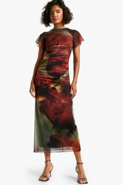 Bodycon Dresses|Dresses*boohoo Tall Bold Floral Ruched Drape Midaxi Dress black