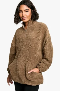 Sweatshirts|Athleisure*boohoo Tall Borg Half Zip Sweatshirt camel