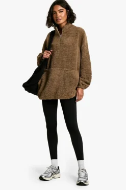 Sweatshirts|Athleisure*boohoo Tall Borg Half Zip Sweatshirt camel