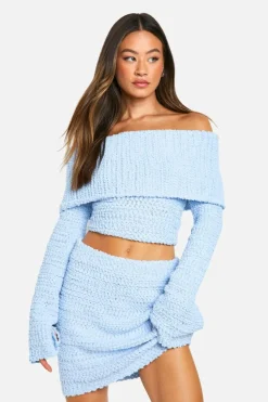 Jumpers|Jumpers & Cardigans*boohoo Tall Boucle Bardot Cropped Jumper light blue