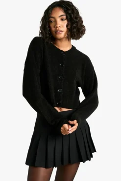 Cardigans|Jumpers & Cardigans*boohoo Tall Boucle High Neck Cardigan black
