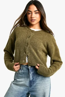 Cardigans|Knitwear*boohoo Tall Boucle High Neck Cardigan khaki