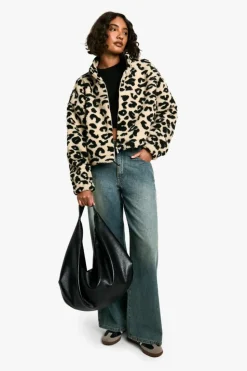 Up To 80% Off Winter Warmers|Bomber Jackets*boohoo Tall Boxy Print Teddy Bomber Jacket leopard