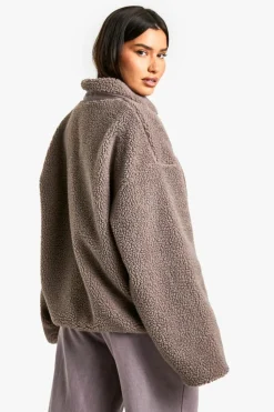 Up To 80% Off Winter Warmers|Bomber Jackets*boohoo Tall Boxy Teddy Jacket mushroom