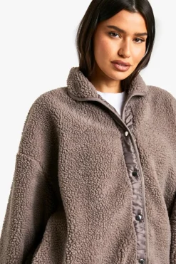 Up To 80% Off Winter Warmers|Bomber Jackets*boohoo Tall Boxy Teddy Jacket mushroom