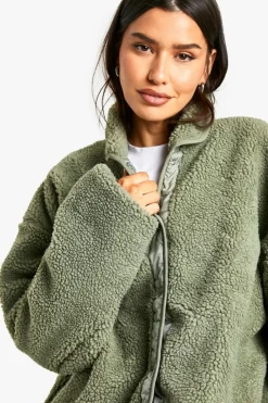 Up To 80% Off Winter Warmers|Bomber Jackets*boohoo Tall Boxy Teddy Jacket sage