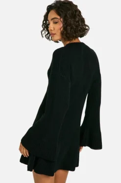 Jumper Dresses|Jumper Dresses*boohoo Tall Brushed Flare Sleeve Knit Skater Dress black