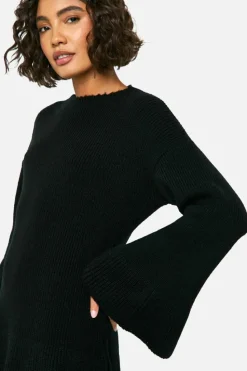Jumper Dresses|Jumper Dresses*boohoo Tall Brushed Flare Sleeve Knit Skater Dress black