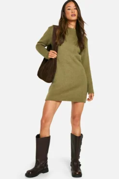 Jumper Dresses|Jumper Dresses*boohoo Tall Brushed Knitted Jumper Dress khaki