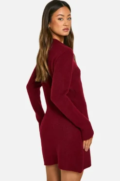 Jumper Dresses|Jumper Dresses*boohoo Tall Brushed Knitted Jumper Dress wine