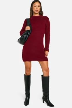 Jumper Dresses|Jumper Dresses*boohoo Tall Brushed Knitted Jumper Dress wine