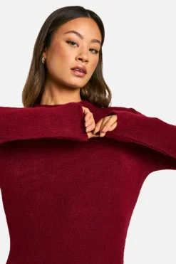Jumper Dresses|Jumper Dresses*boohoo Tall Brushed Knitted Jumper Dress wine