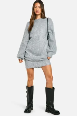 Jumper Dresses|Jumper Dresses*boohoo Tall Brushed Low Back Oversized Jumper Dress grey