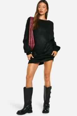 Jumper Dresses|Jumper Dresses*boohoo Tall Brushed Low Back Oversized Jumper Dress black