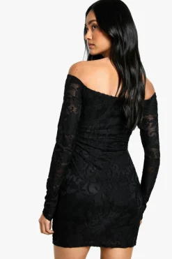 Wrap Dresses|Bodycon Dresses*boohoo Tall Burnout Bardot Twist Wrap Mini Dress black
