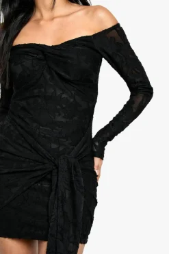 Wrap Dresses|Bodycon Dresses*boohoo Tall Burnout Bardot Twist Wrap Mini Dress black