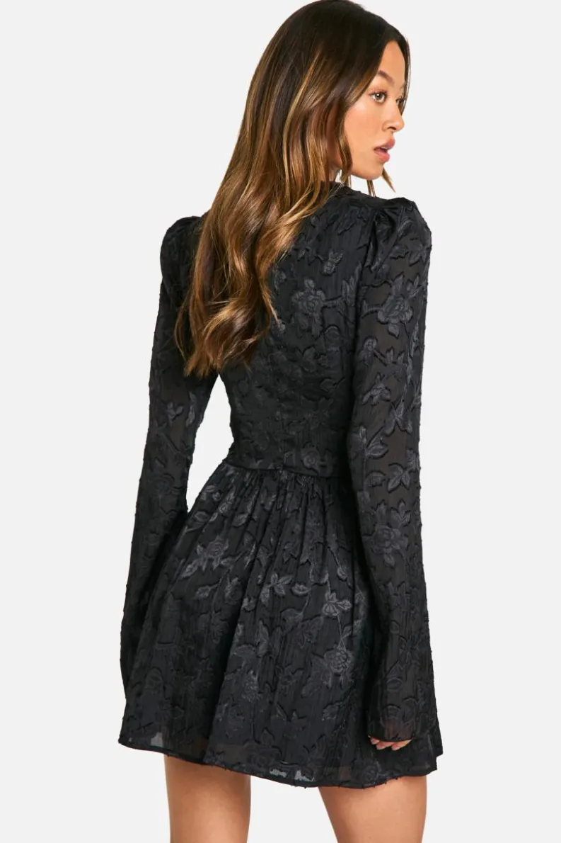 Skater Dresses|Mini Dresses*boohoo Tall Burnout Floral Corset Detail Skater Dress black