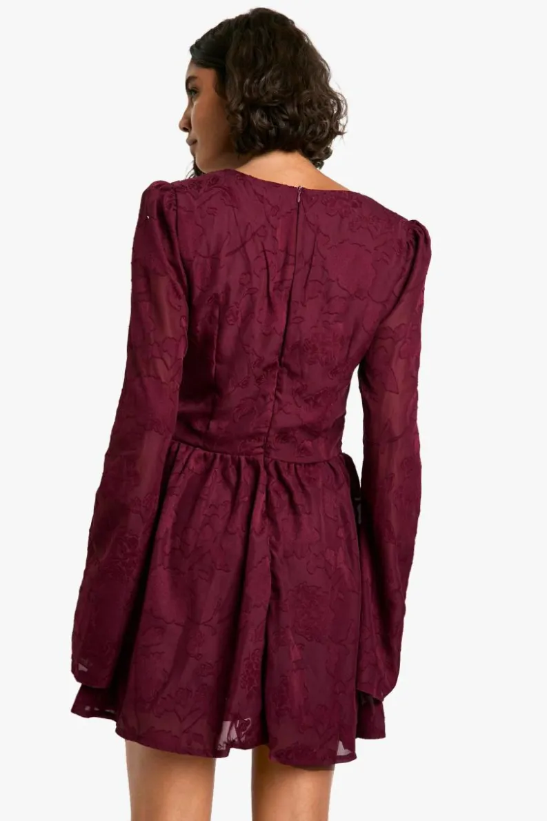 Skater Dresses*boohoo Tall Burnout Floral Corset Detail Skater Dress burgundy