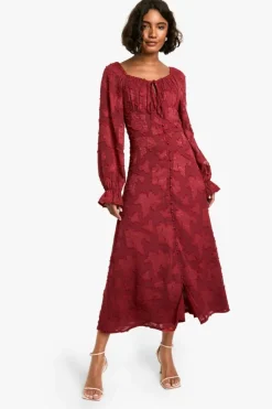 Mini Dresses|Long Sleeve Dresses*boohoo Tall Burnout Floral Milkmaid Skater Dress berry