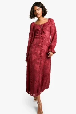 Mini Dresses|Long Sleeve Dresses*boohoo Tall Burnout Floral Milkmaid Skater Dress berry