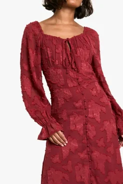 Mini Dresses|Long Sleeve Dresses*boohoo Tall Burnout Floral Milkmaid Skater Dress berry