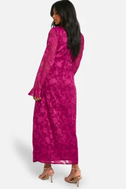 Wrap Dresses|Long Sleeve Dresses*boohoo Tall Burnout Floral Ruffle Wrap Dress plum