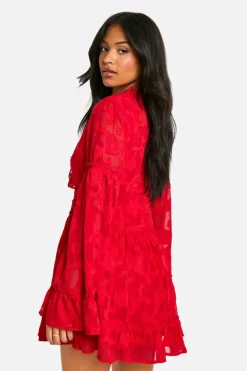 Skater Dresses*boohoo Tall Burnout Floral Ruffle Skater Dress red