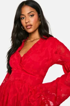 Skater Dresses*boohoo Tall Burnout Floral Ruffle Skater Dress red
